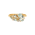 Anel Menta em Ouro Amarelo com Prasiolitas e Diamantes
