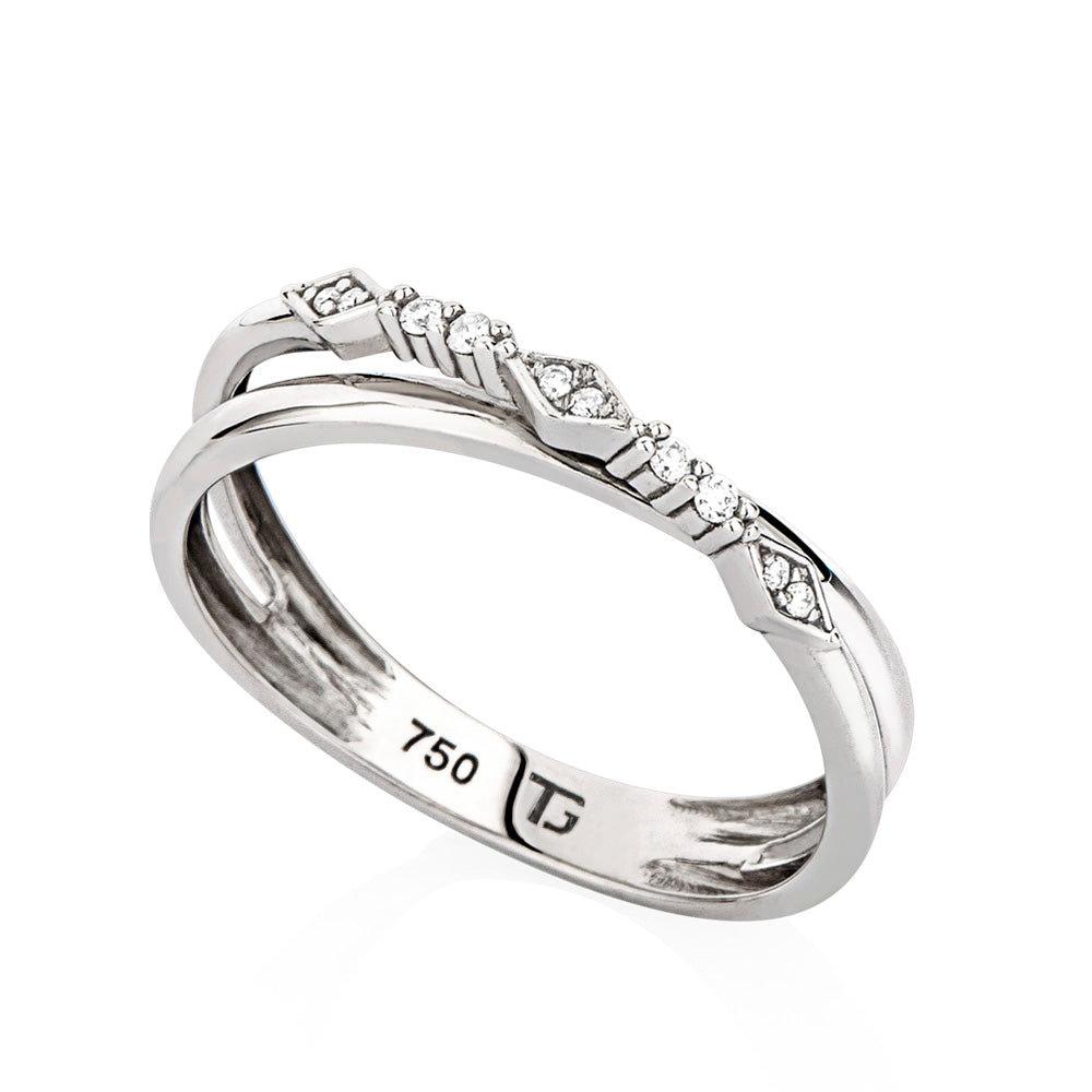 Anel Afeto em Ouro Branco com Diamantes