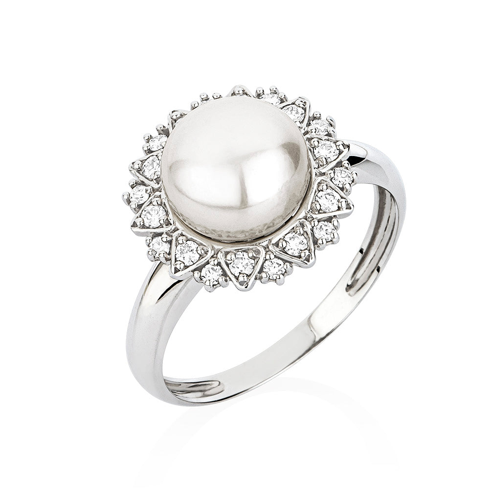 Anel Ternura em Ouro Branco com Pérola e Diamantes
