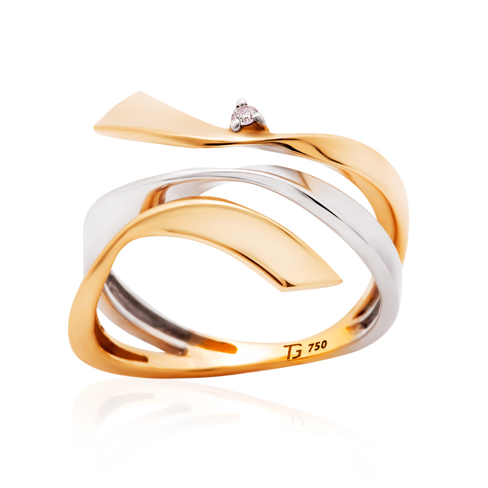 Anel Orla em Ouro Amarelo e Ouro Branco com Diamante