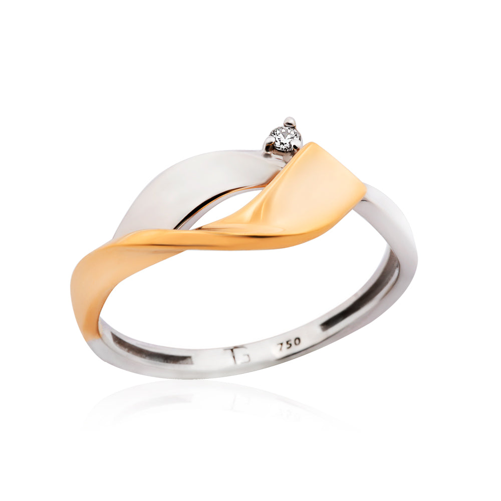 Anel Orla em Ouro Amarelo e Ouro Branco com Diamante