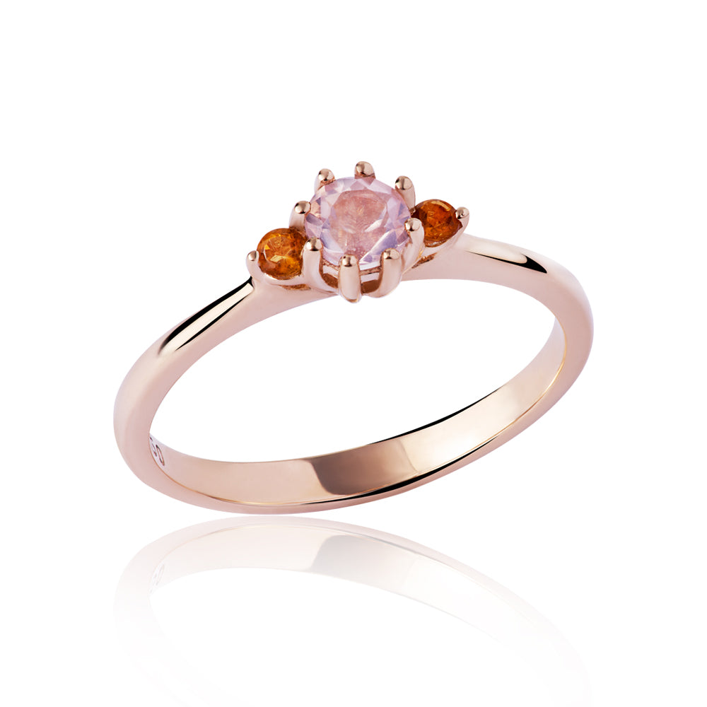 Anel Cálida em Ouro Rosê com Quartzo Rosa e Citrino