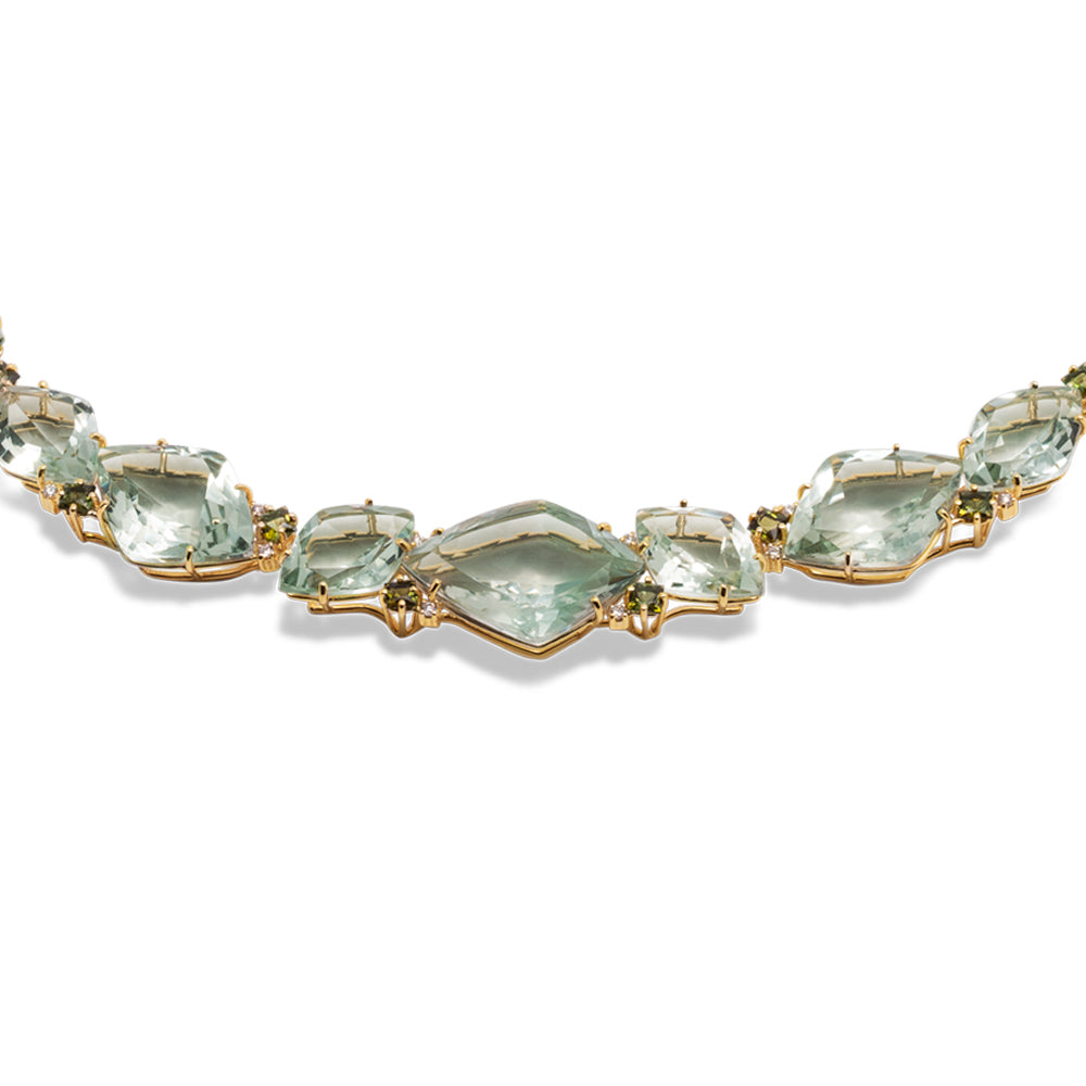 Colar Tropical em Ouro Amarelo com Prasiolita, Turmalina Verde e Diamantes
