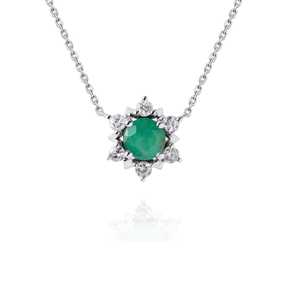 Colar em Ouro Branco com Esmeralda e Diamantes - Green Light
