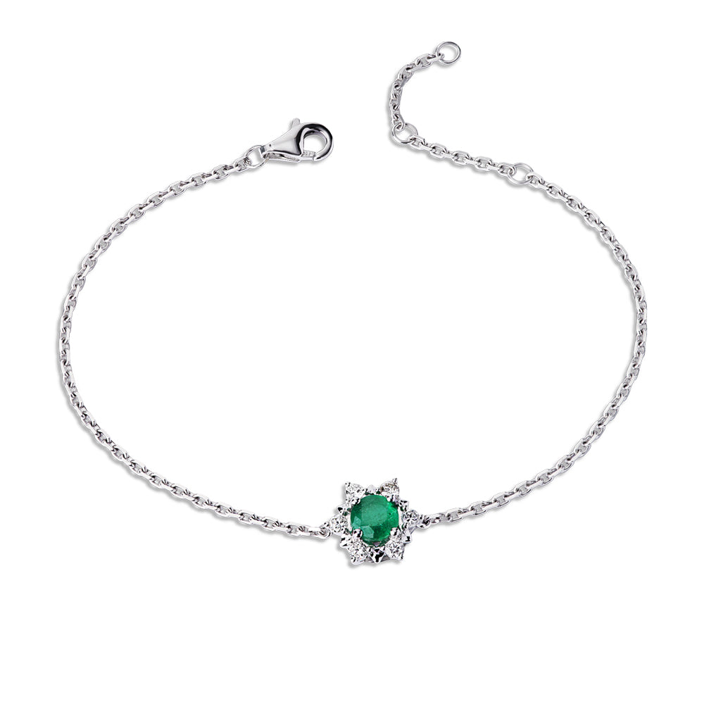 Pulseira em Ouro Branco com Esmeralda e Diamantes - Green Light