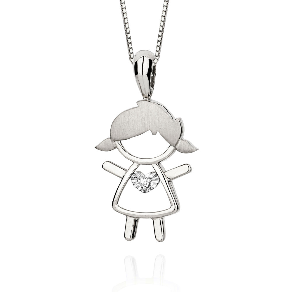 Pingente Cantiga Menina em Ouro Branco com Diamante