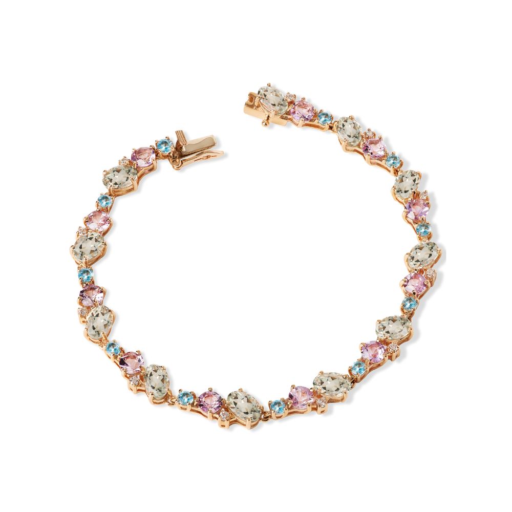 Pulseira Sintonia em Ouro Rosé com Ametistas, Topázios, Prasiolitas e Diamantes