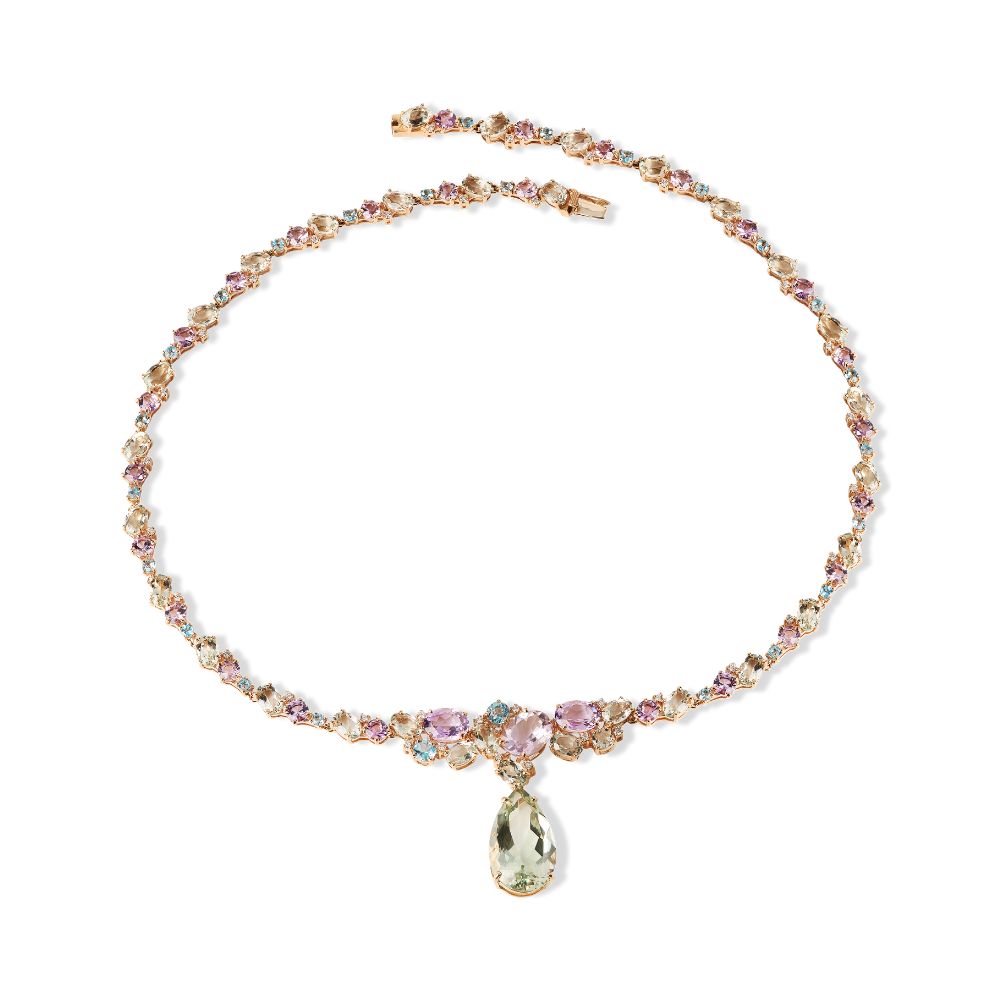 Colar Sintonia em Ouro Rosé com Ametistas, Prasiolitas, Topázios e Diamantes
