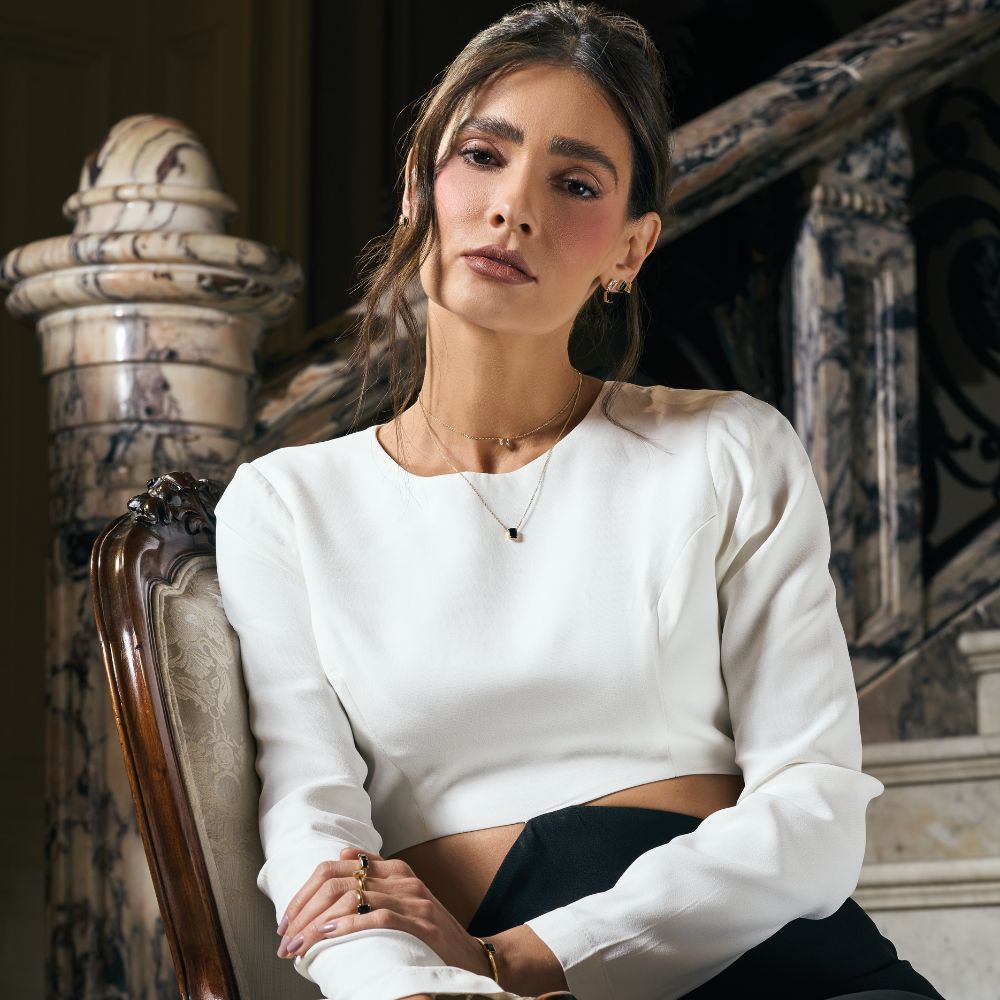 Brinco Eclipse em Ouro Amarelo com Topázio Incolor e Quartzo Negro