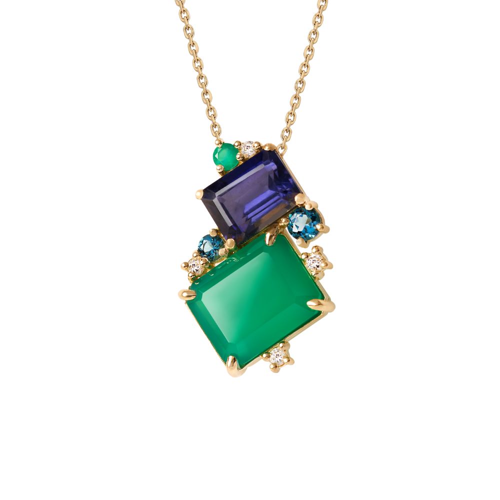 Colar Nuance em Ouro Amarelo com Iolita, Ágata Verde, Topázio e Diamantes