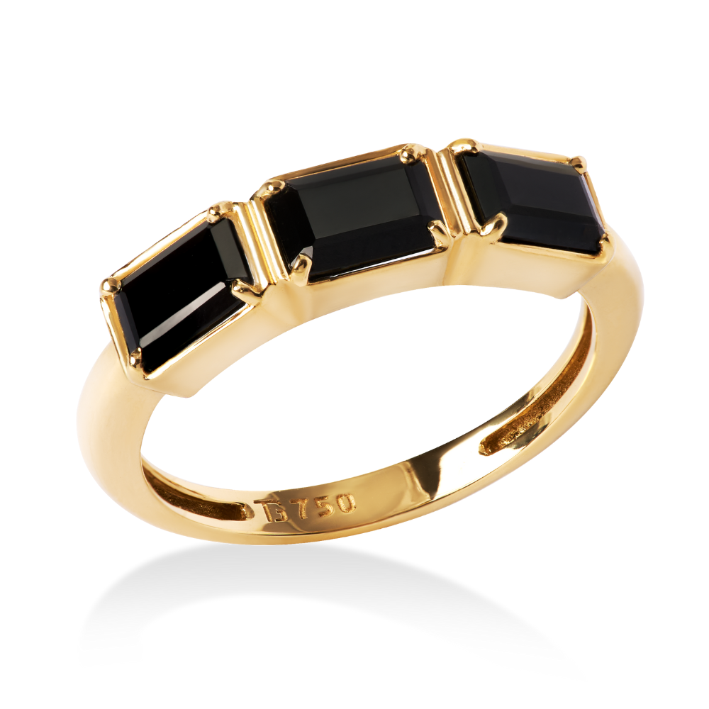 Anel Eclipse em Ouro Amarelo e Quartzo Negro