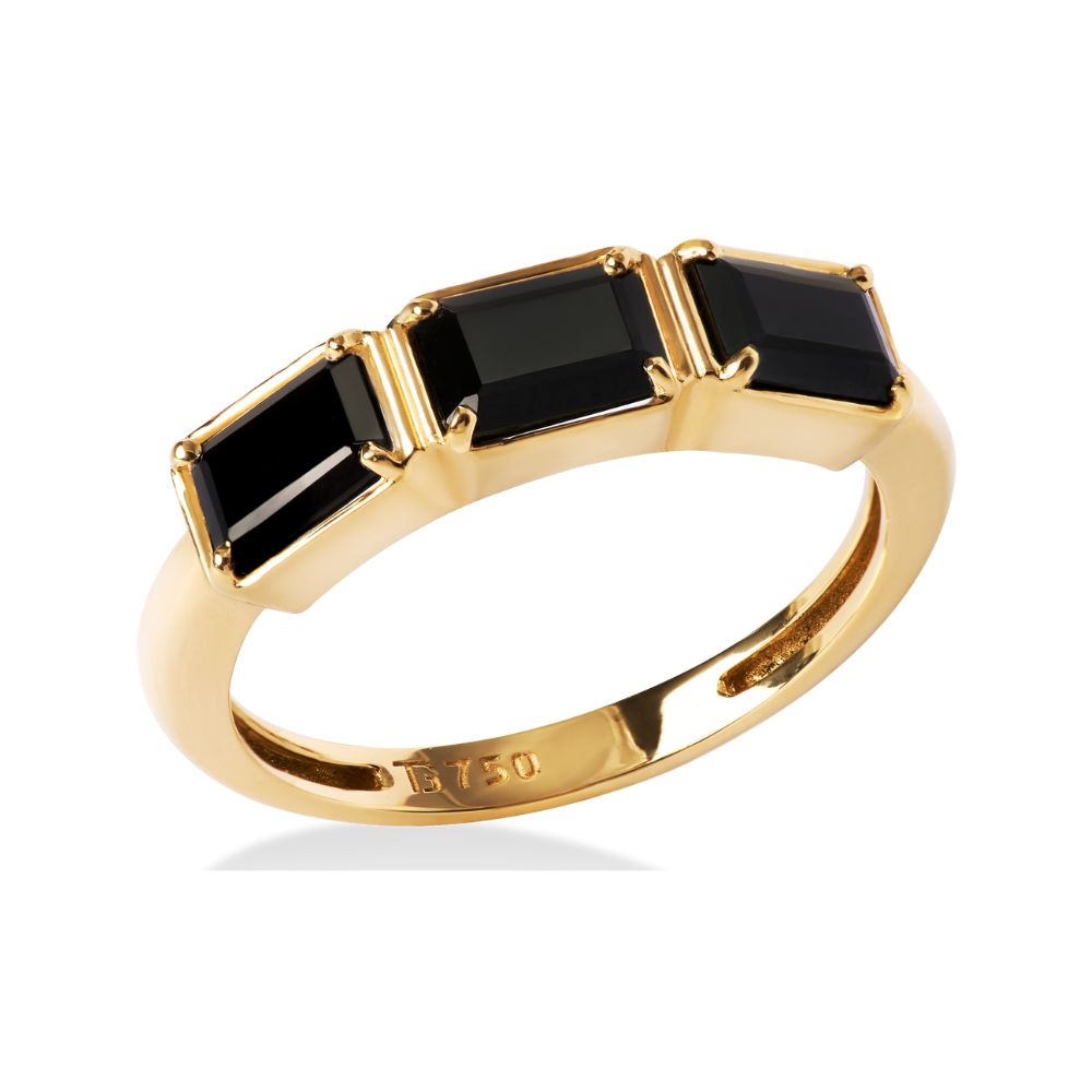 Anel Eclipse em Ouro Amarelo e Quartzo Negro