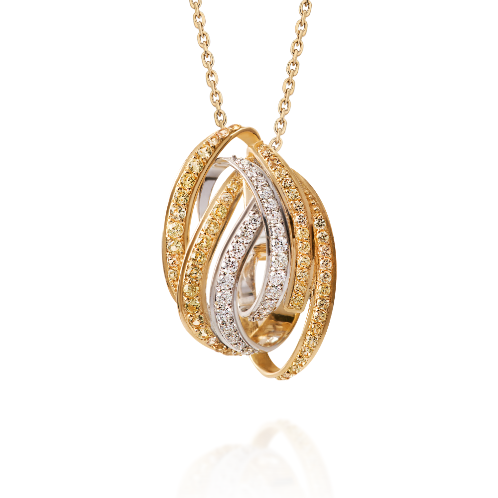 Pingente Dualis em Ouro Amarelo e Ouro Branco com Safiras Amarelas e Diamantes