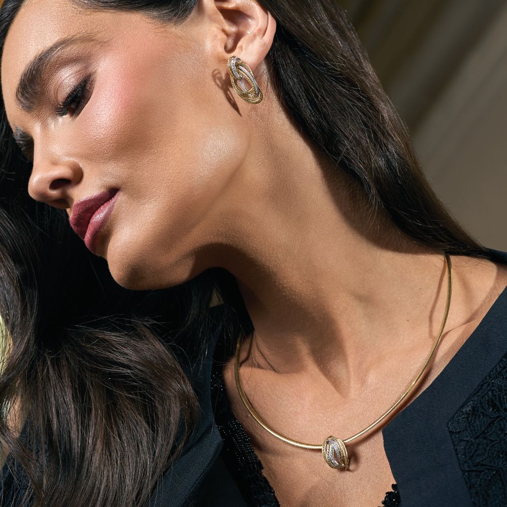 Pingente Dualis em Ouro Amarelo e Ouro Branco com Safiras Amarelas e Diamantes