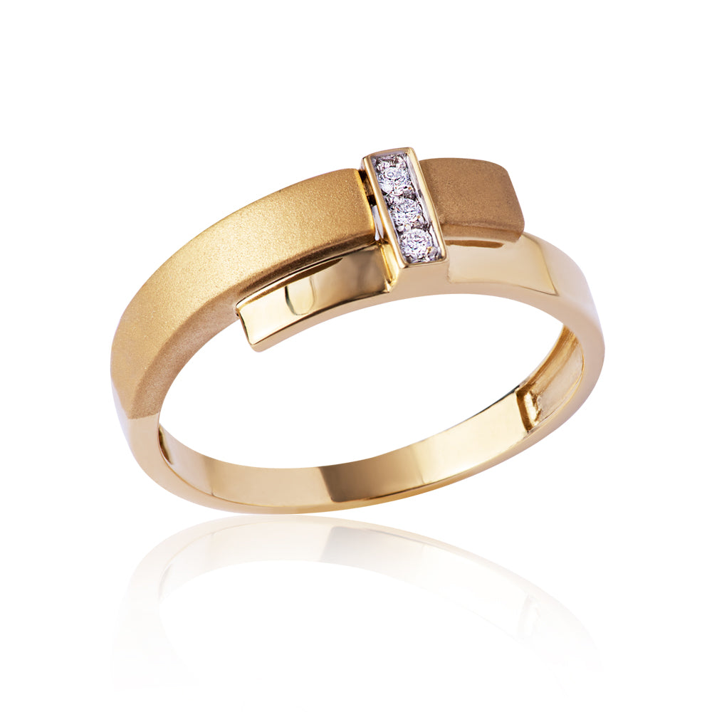 Anel Linear em Ouro Amarelo com  Diamantes