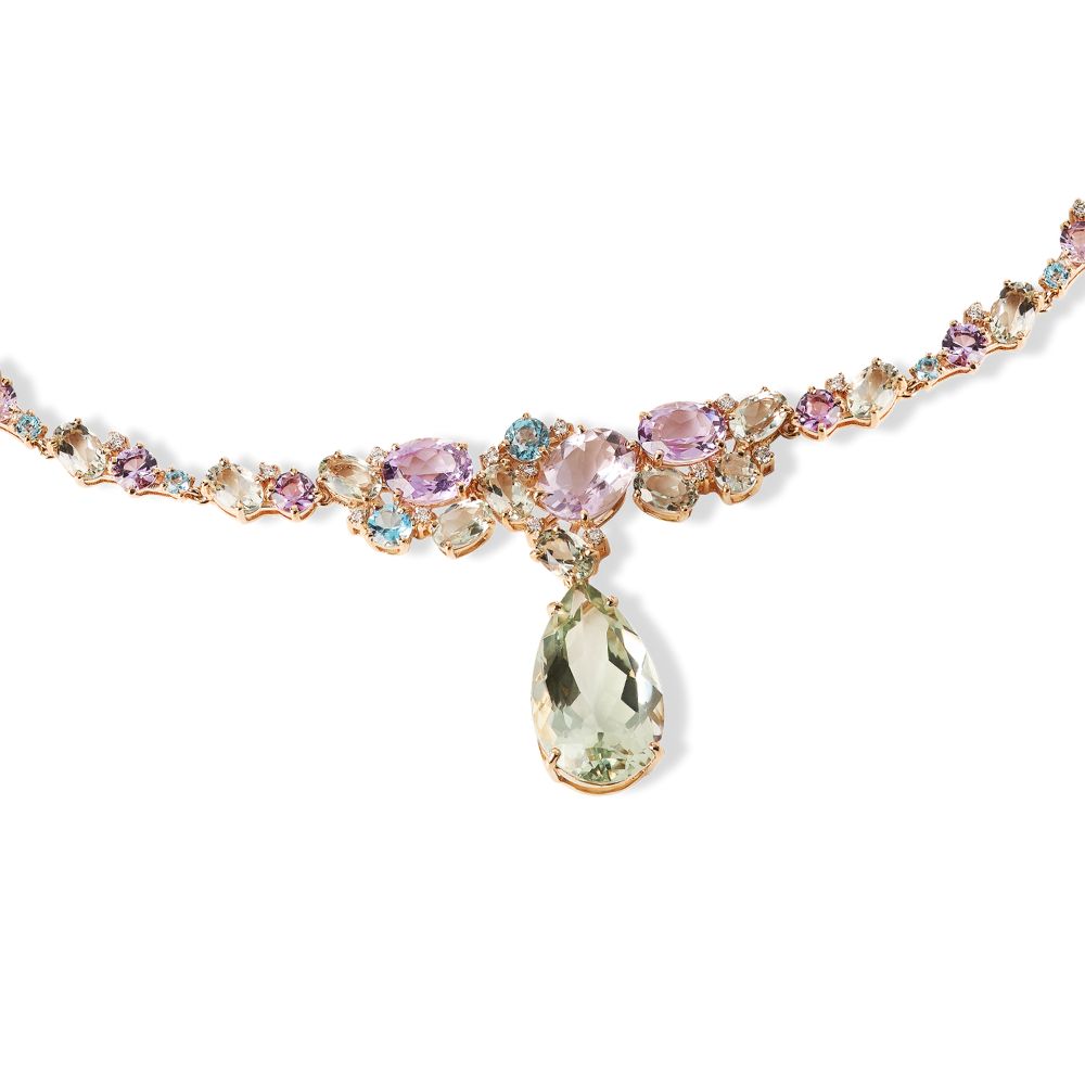 Colar Sintonia em Ouro Rosé com Ametistas, Prasiolitas, Topázios e Diamantes