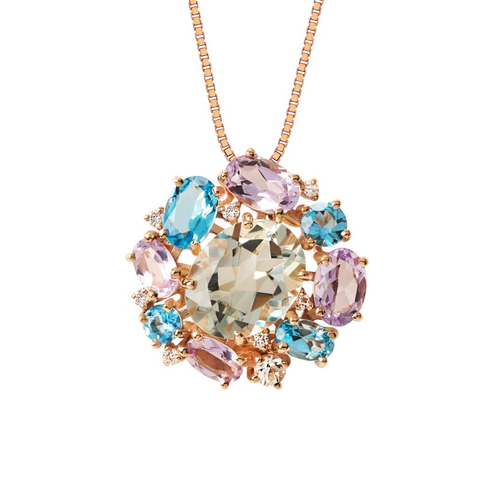 Pingente Sintonia em Ouro Rosé com Ametistas, Topázios, Prasiolitas e Diamantes