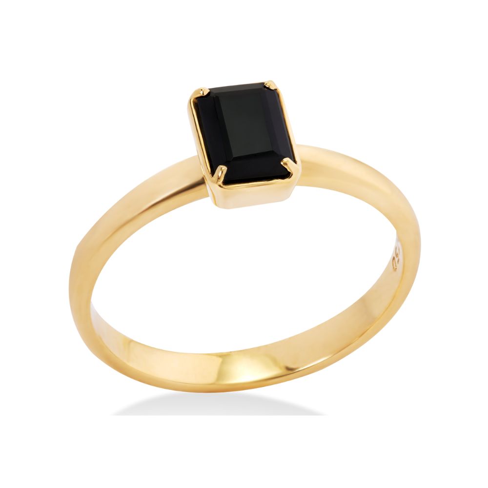 Anel Eclipse em Ouro Amarelo e Quartzo Negro