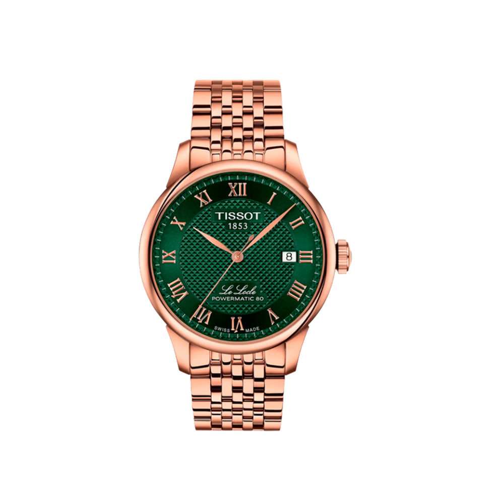 Relógio Tissot Le Locle Automático Verde Ouro Rosa 39,3 mm – T006.407.33.093.00