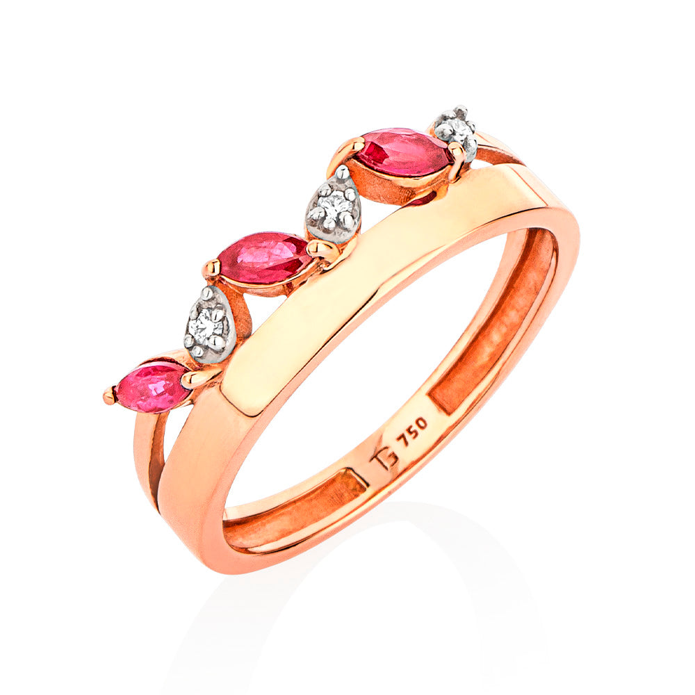 Anel Dengo em Ouro Rosé com Rubis e Diamantes