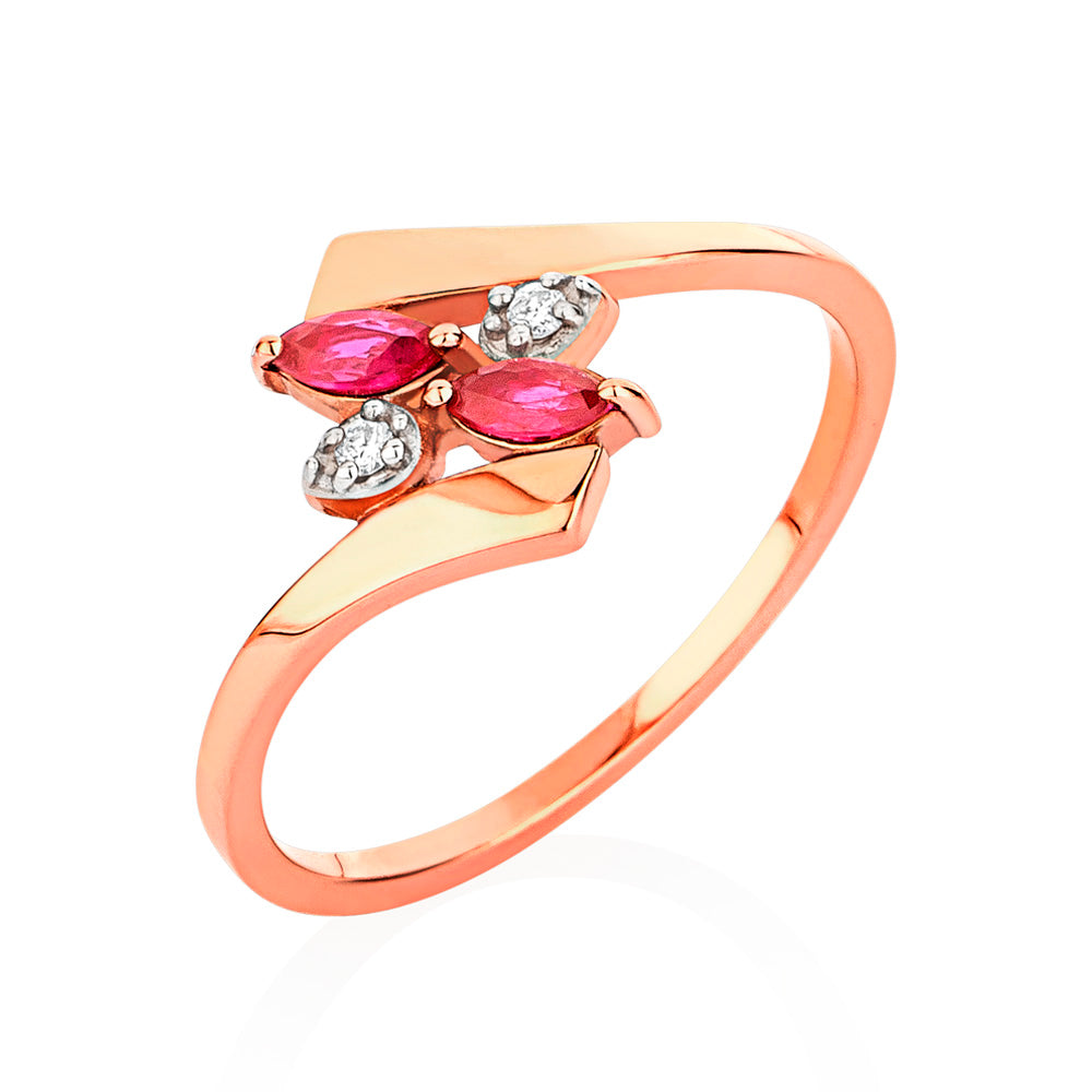Anel Dengo em Ouro Rosé com Rubis e Diamantes