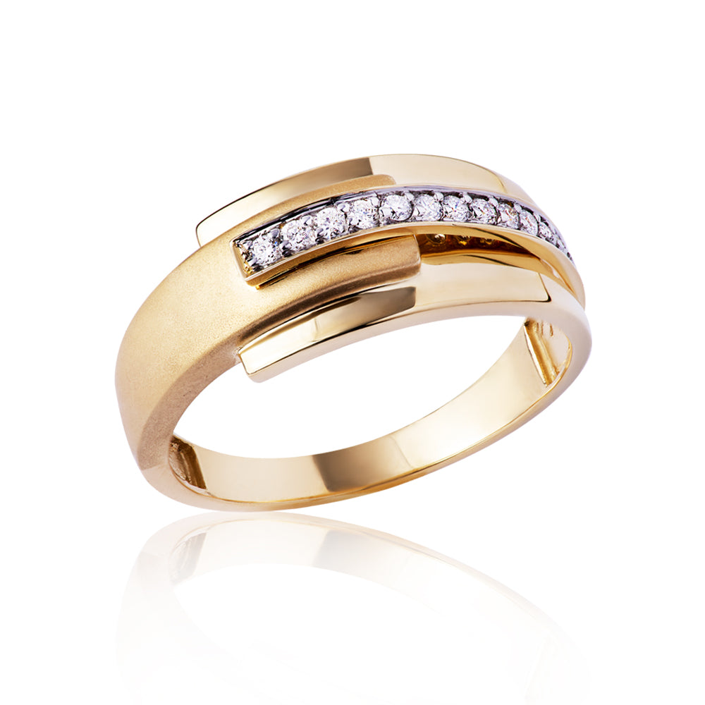 Anel Linear em Ouro Amarelo com  Diamantes