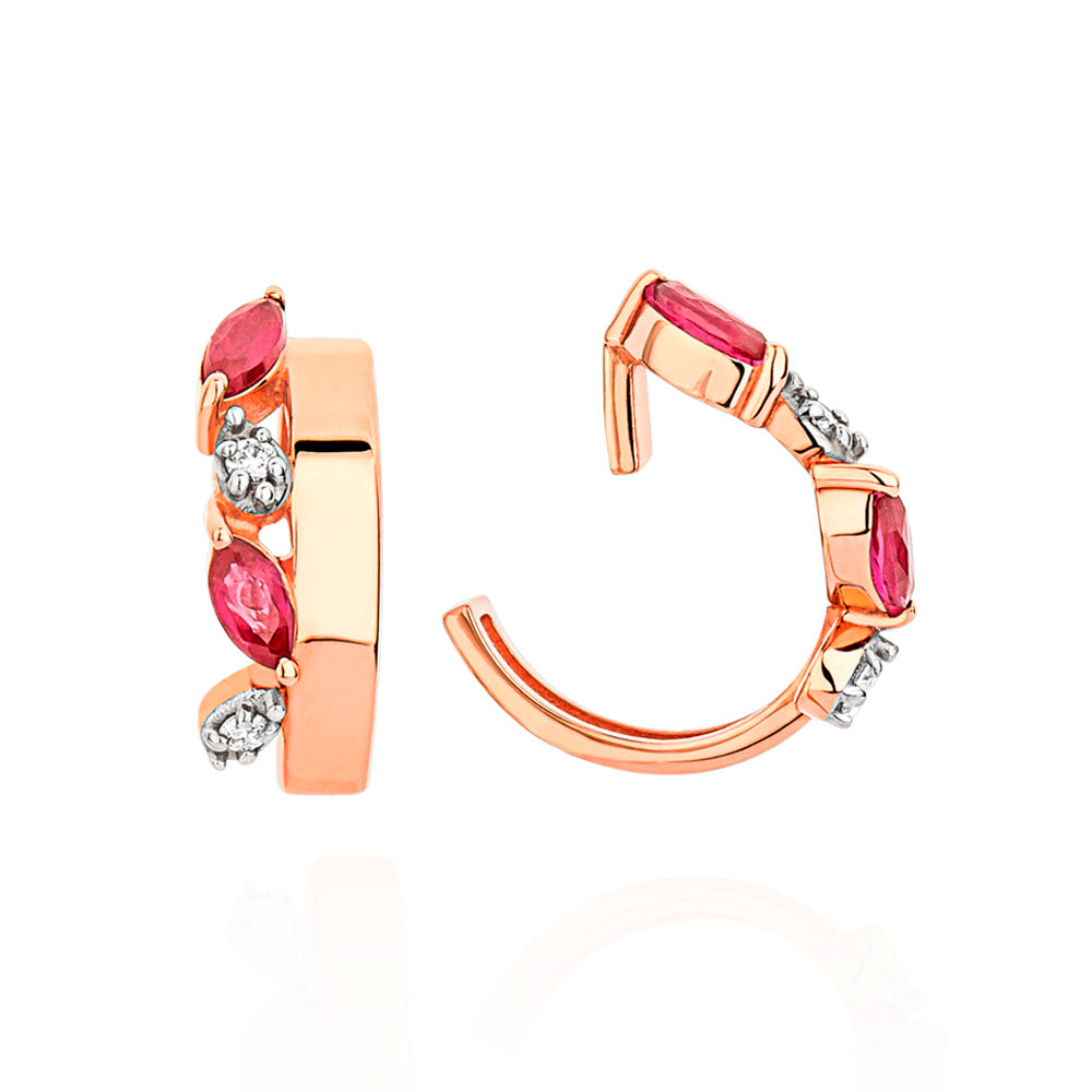 Brincos Dengo em Ouro Rosé com Rubis e Diamantes