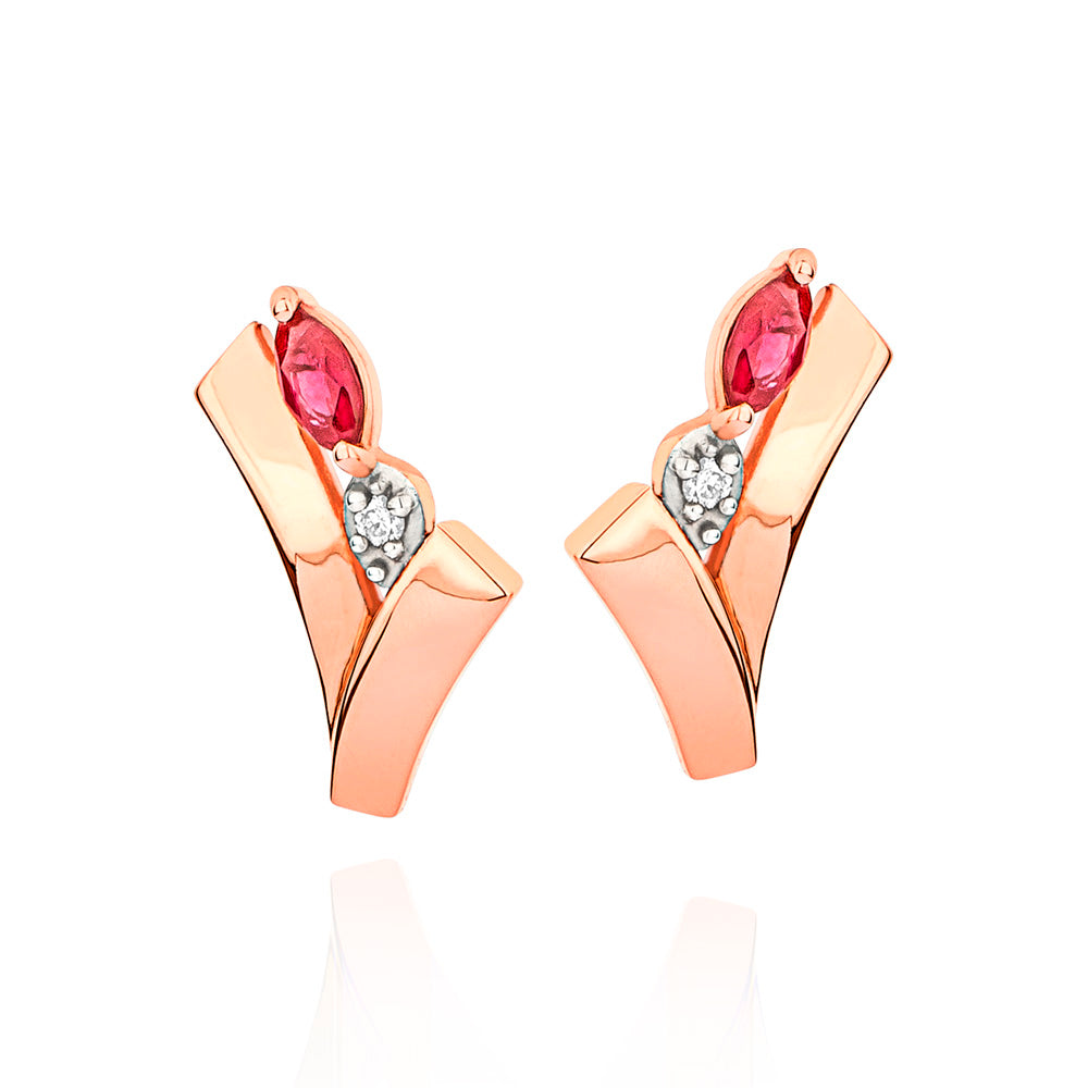 Brincos Dengo em Ouro Rosé com Rubis e Diamantes
