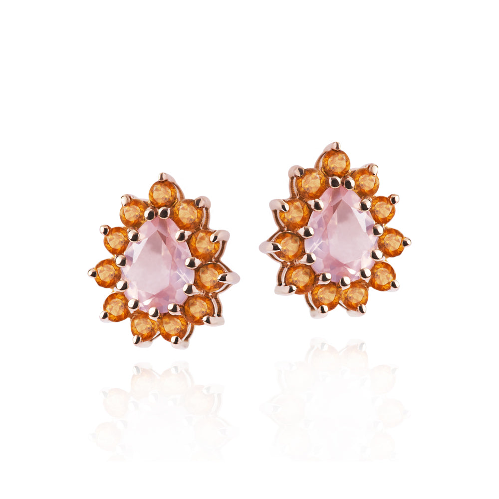 Brinco Cálida em Ouro Rosê com Quartzo Rosa e Citrino