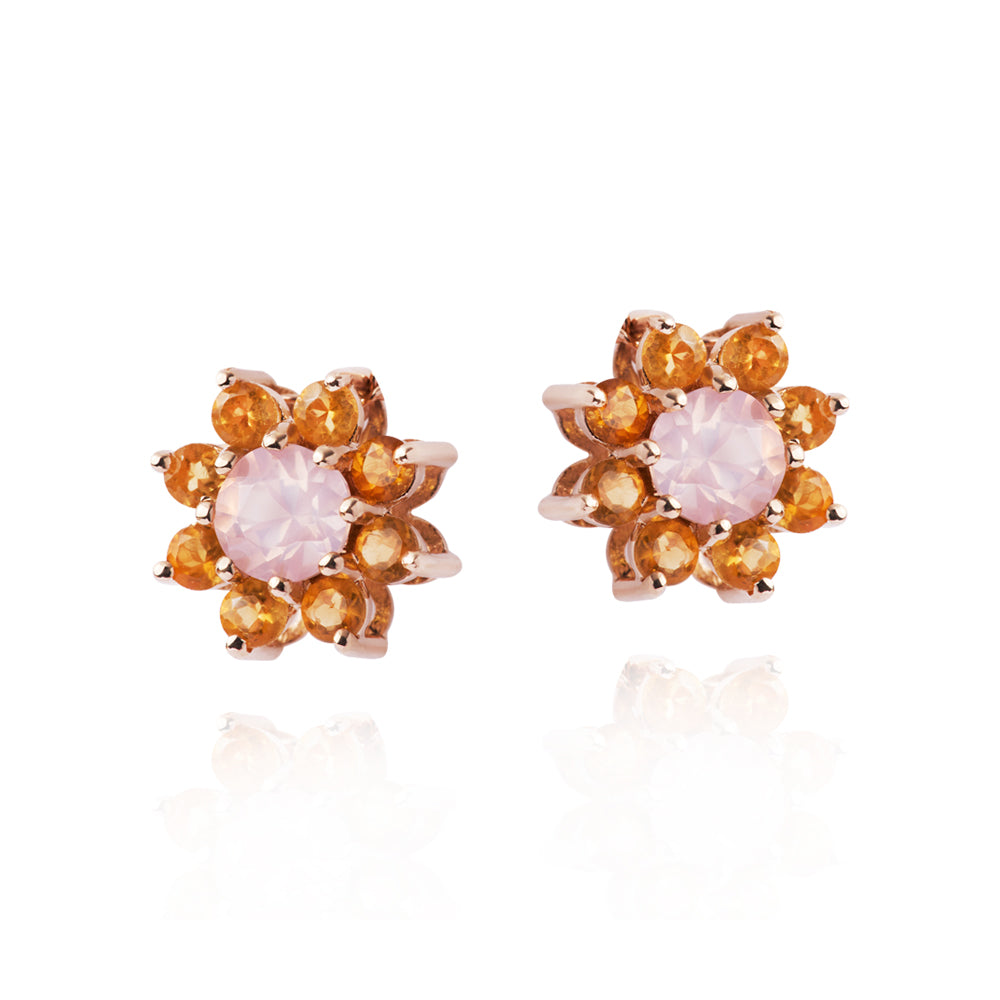 Brinco Cálida em Ouro Rosê com Quartzo Rosa e Citrino