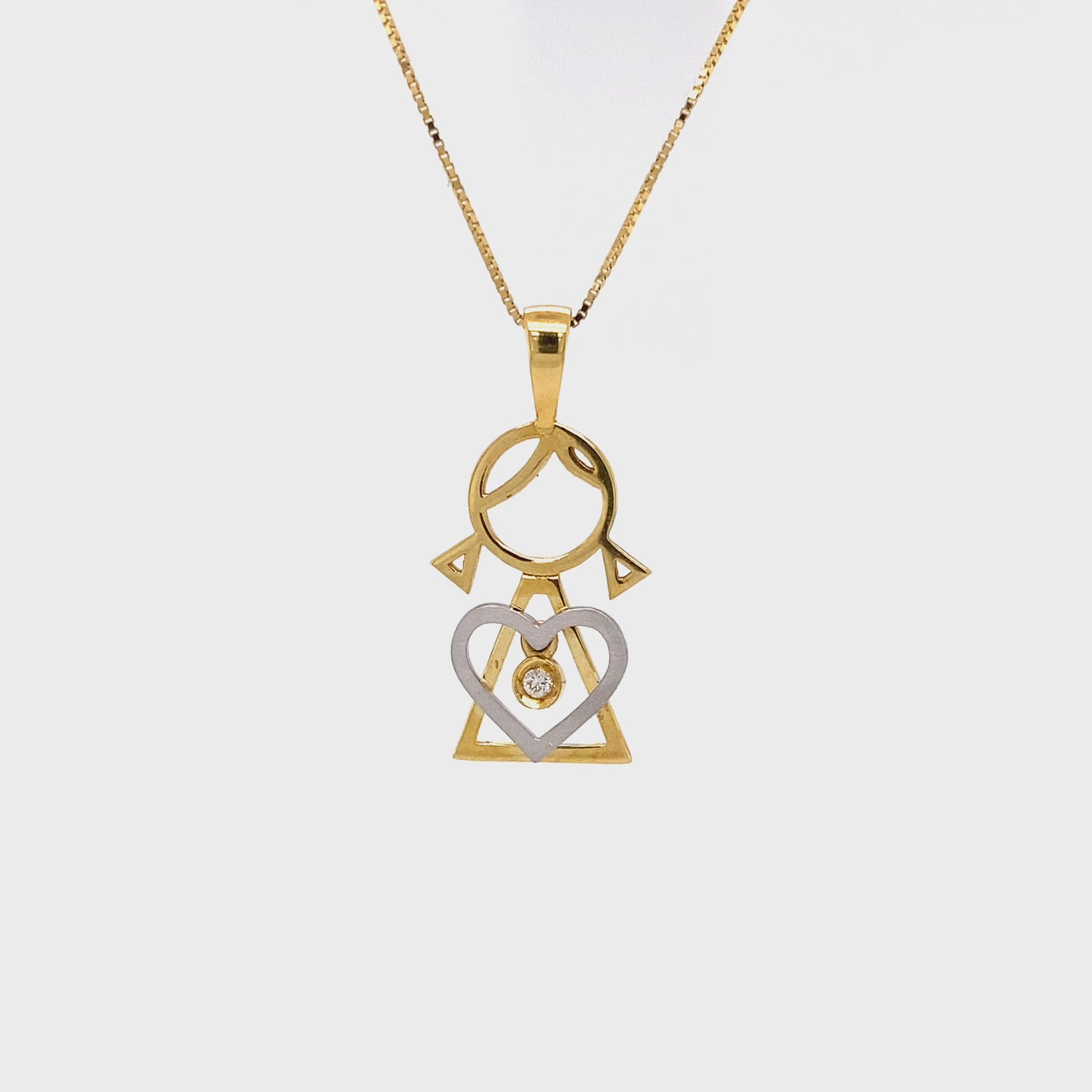 Pingente My Babies em Ouro Amarelo com detalhes em Ouro Branco e Diamante