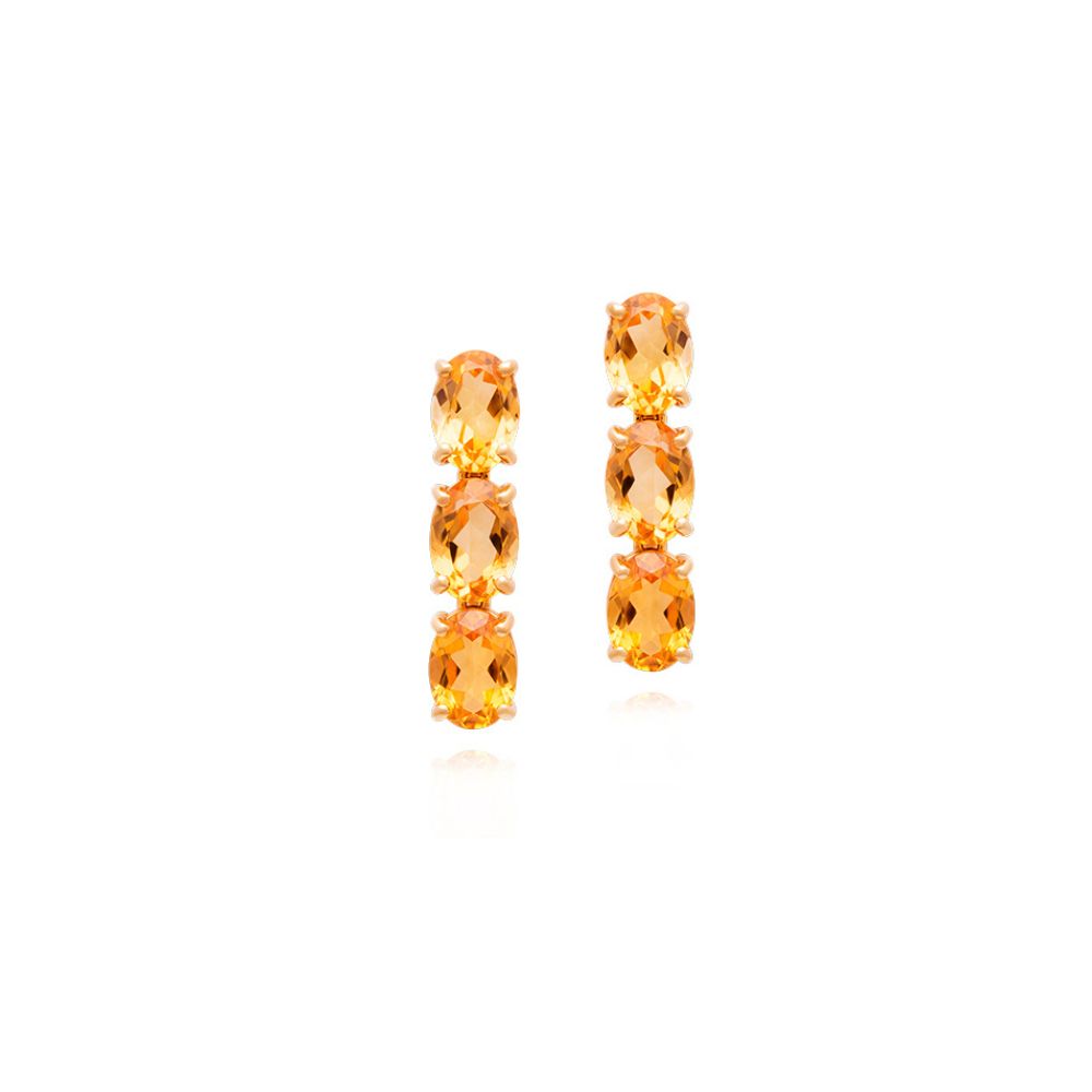 Brincos Solis em Ouro Amarelo com Citrino Amarelo