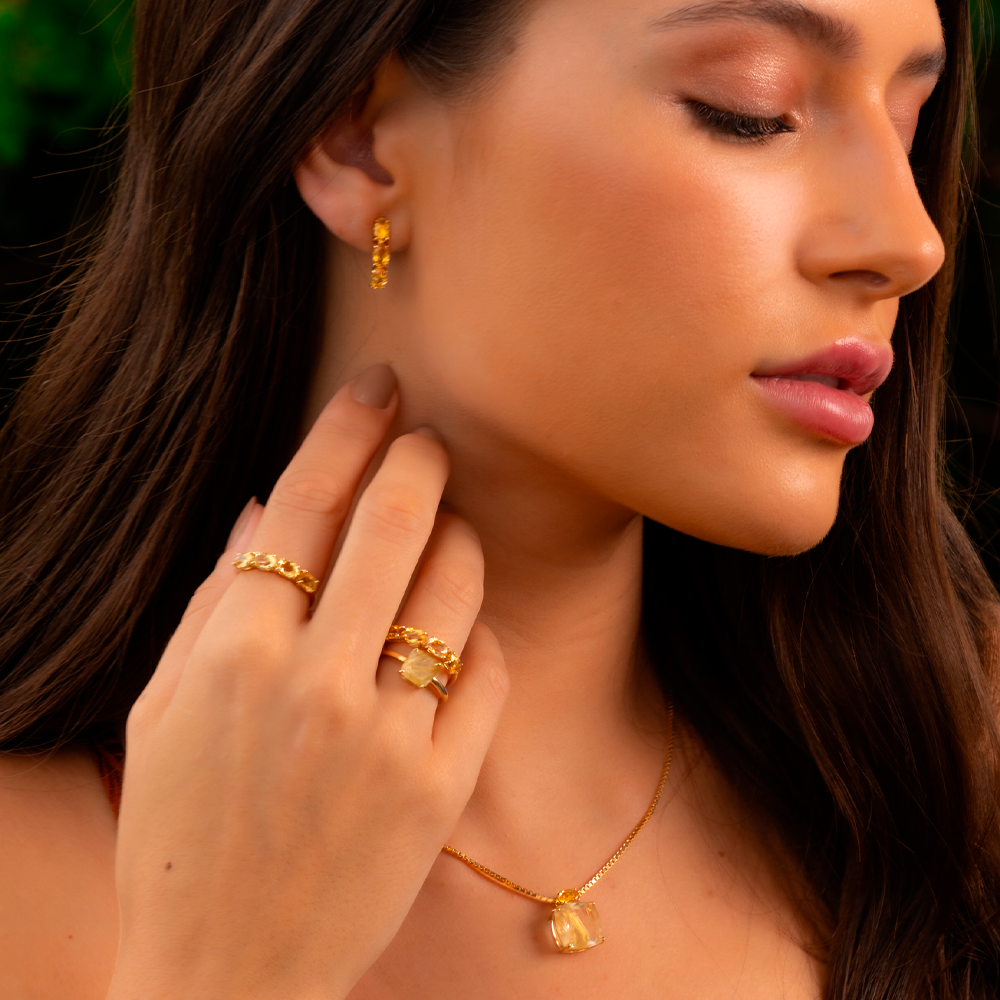 Anel Solis em Ouro Amarelo com Citrino Amarelo