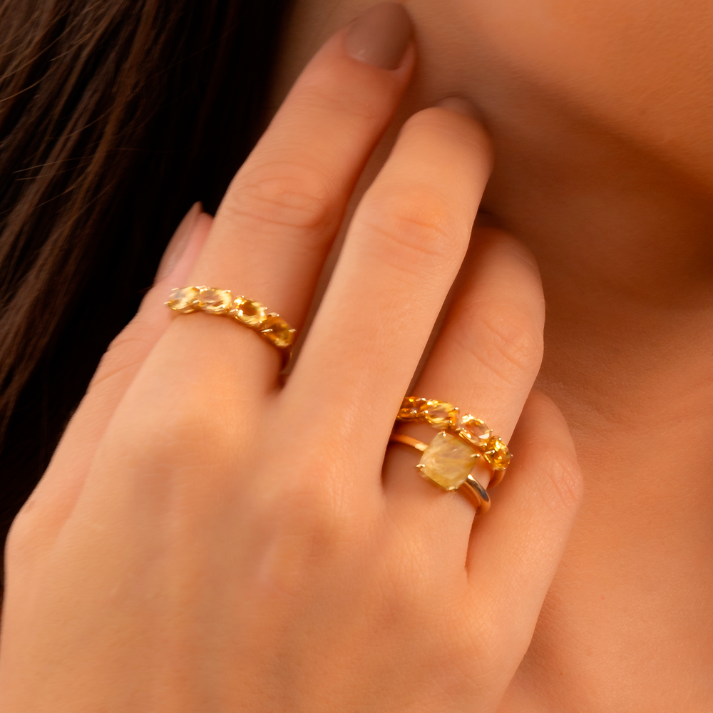 Anel Solis em Ouro Amarelo com Citrino Amarelo