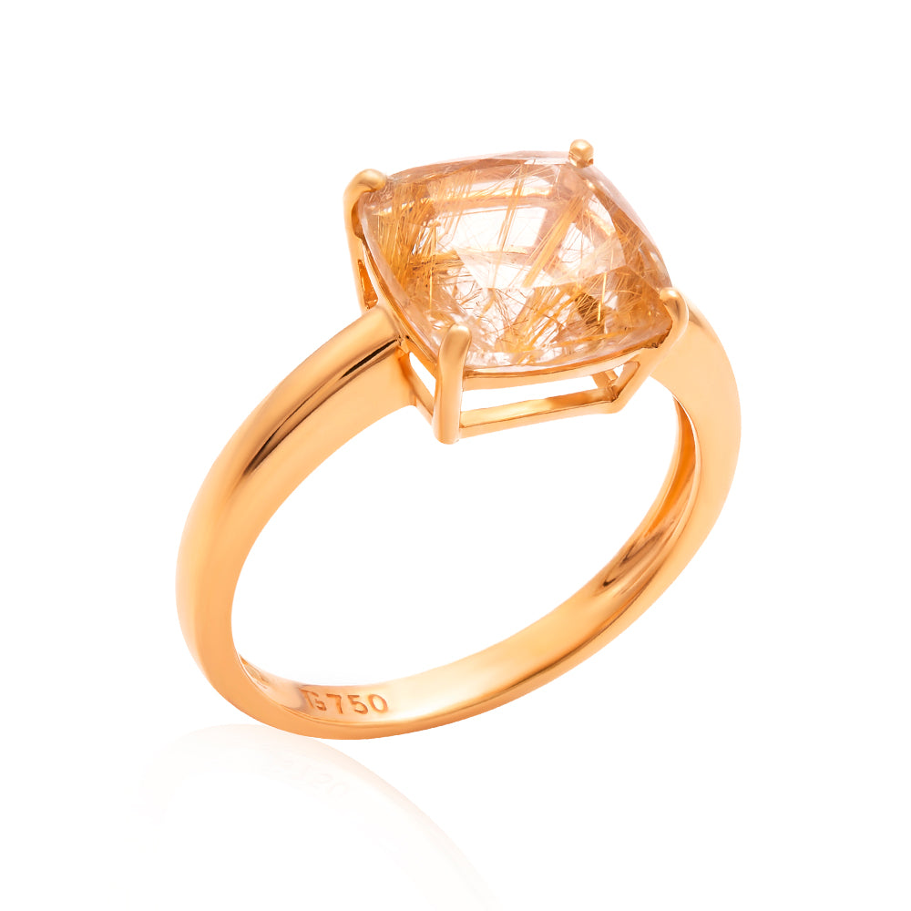 Anel Solis em Ouro Amarelo com Quartzo Rutilado
