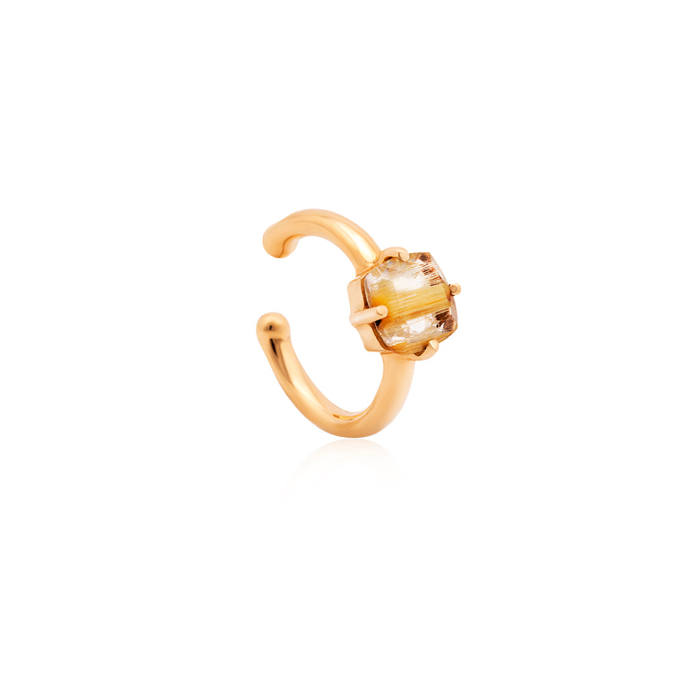 Piercing Solis em Ouro Amarelo com Quartzo Rutilado