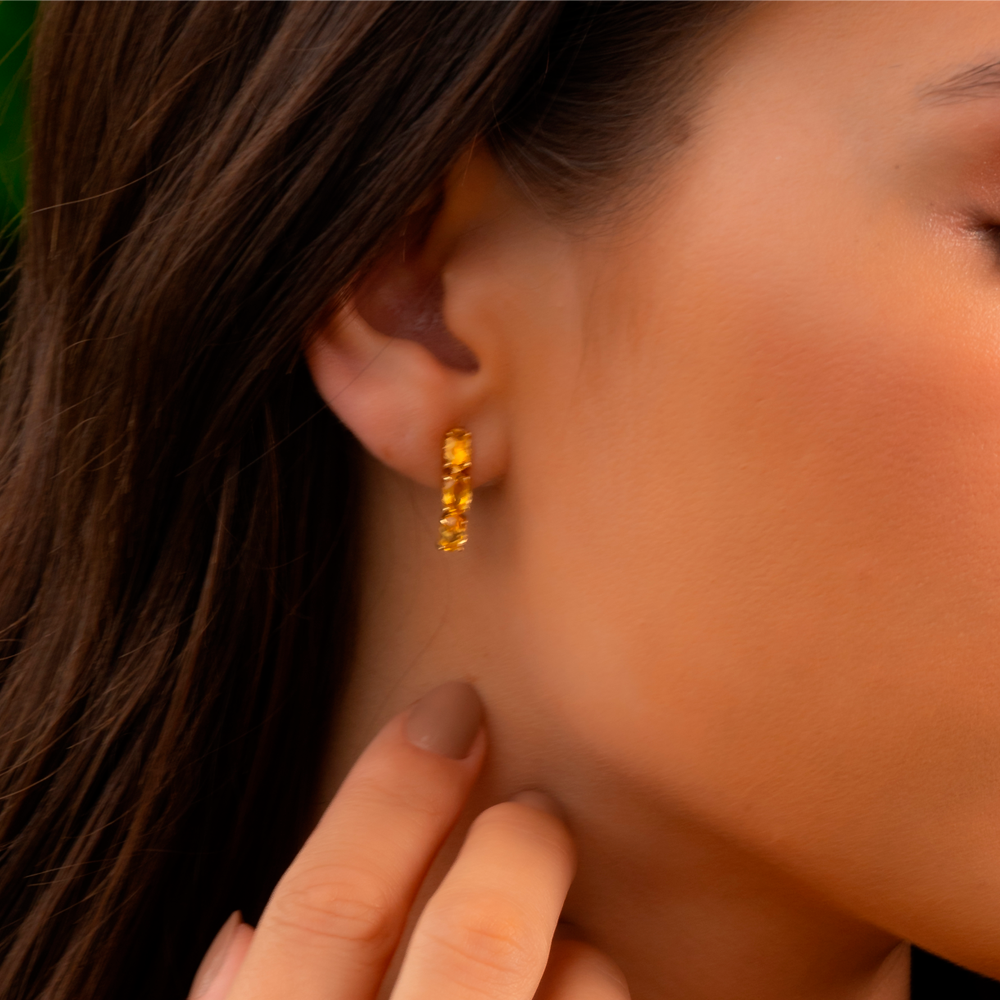 Brincos Solis em Ouro Amarelo com Citrino Amarelo