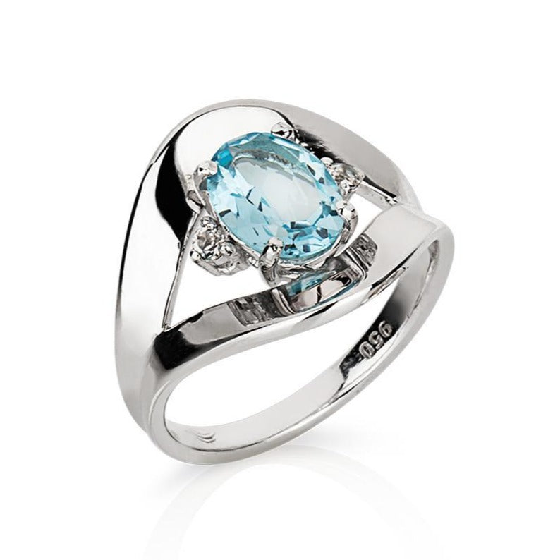 Anel Sunrise em Prata com Topázio Sky e Topázio Branco