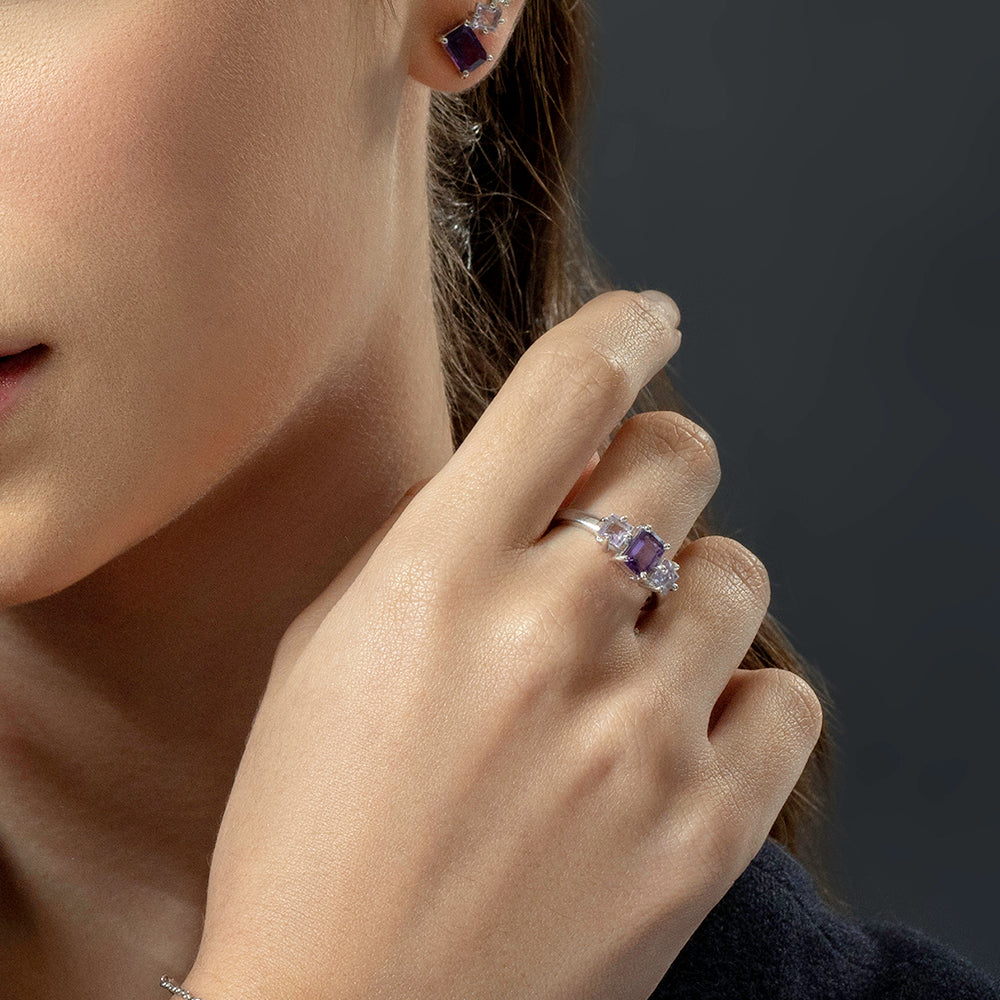 Anel Colorful em Prata e Ametistas - JFY