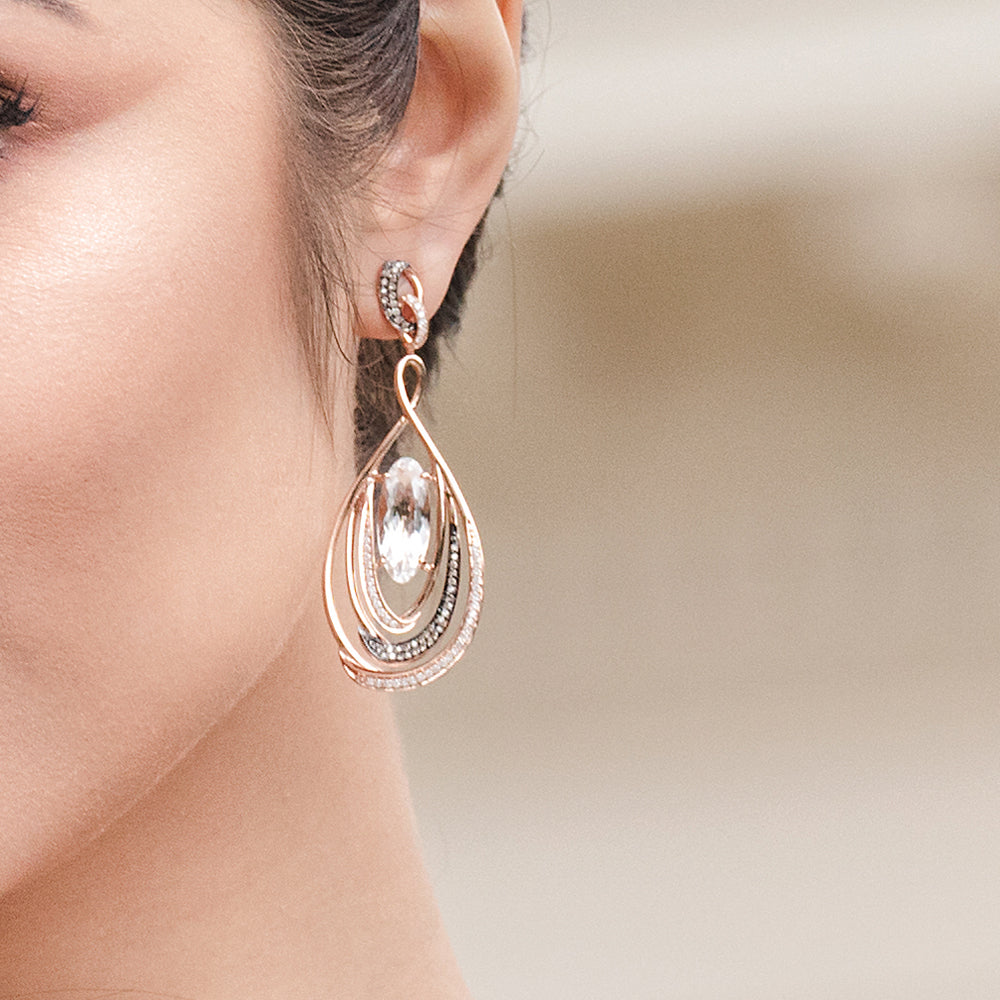 Brinco em Ouro Rosé com Diamantes e Cristal - Coleção Mahal