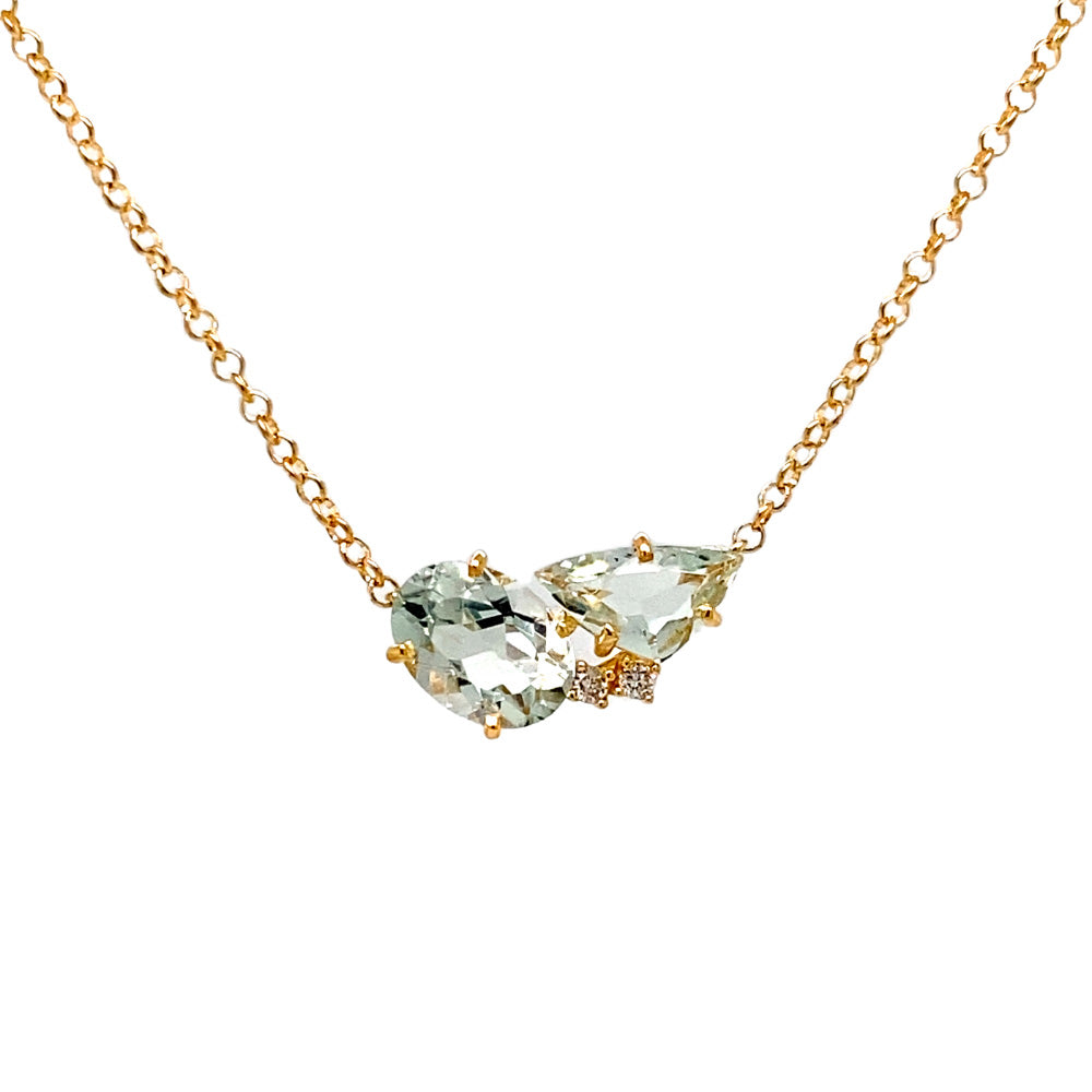 Colar Menta em Ouro Amarelo com Prasiolitas e Diamantes.