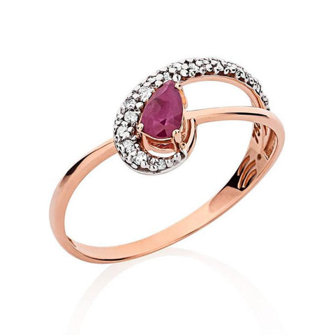 Anel em Ouro Rosé com Rubi e Diamantes - Coleção Plié