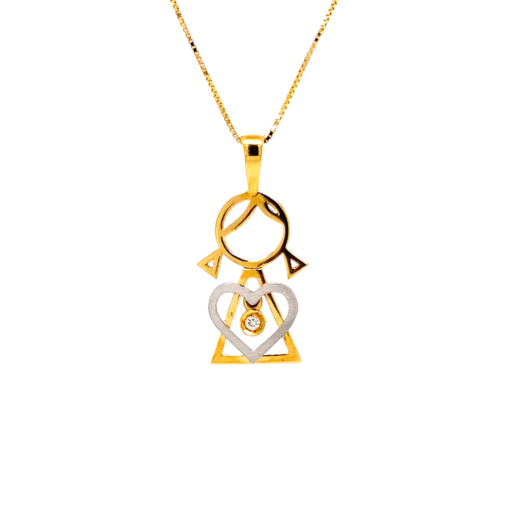 Pingente My Babies em Ouro Amarelo com detalhes em Ouro Branco e Diamante